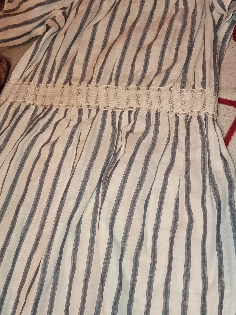 Girls Blue and White Striped Casual Dress with Crochet Waistband
